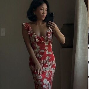 free people red maxi dress with ruffle sleeve